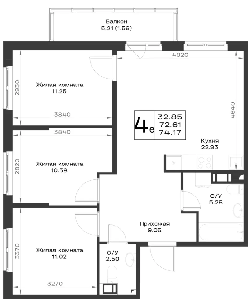 3-комн. 73.1 м²