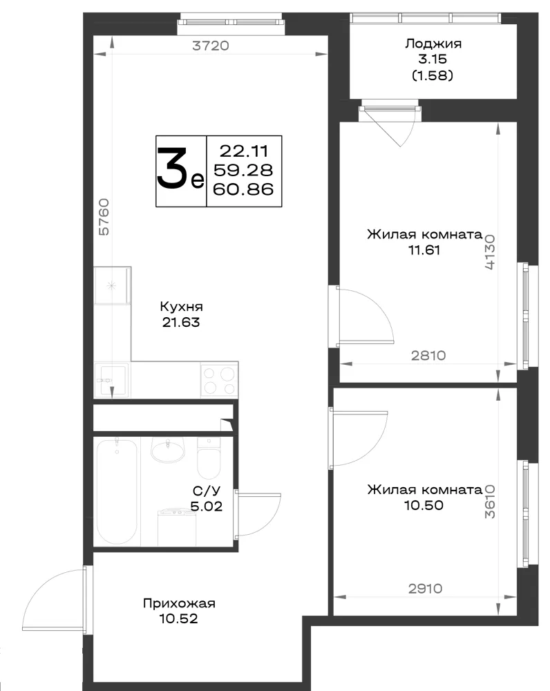 2-комн. 59.9 м²