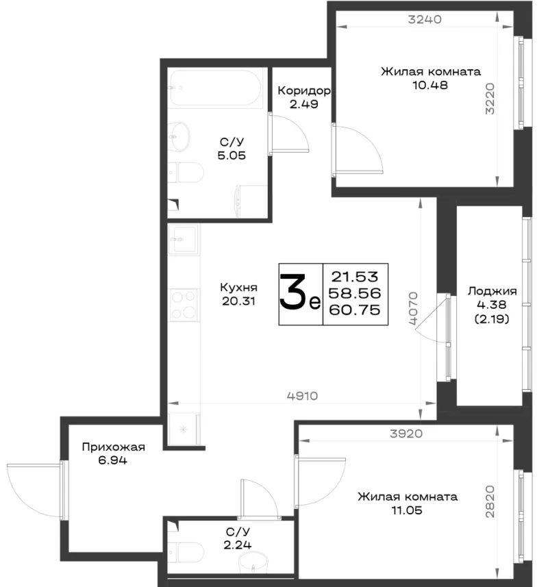 2-комн. 59.7 м²