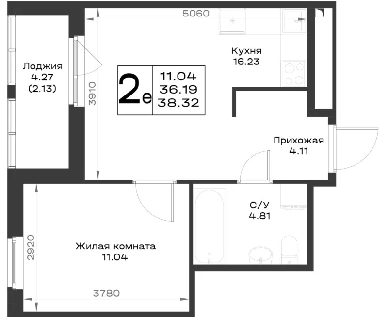 1-комн. 38.3 м²