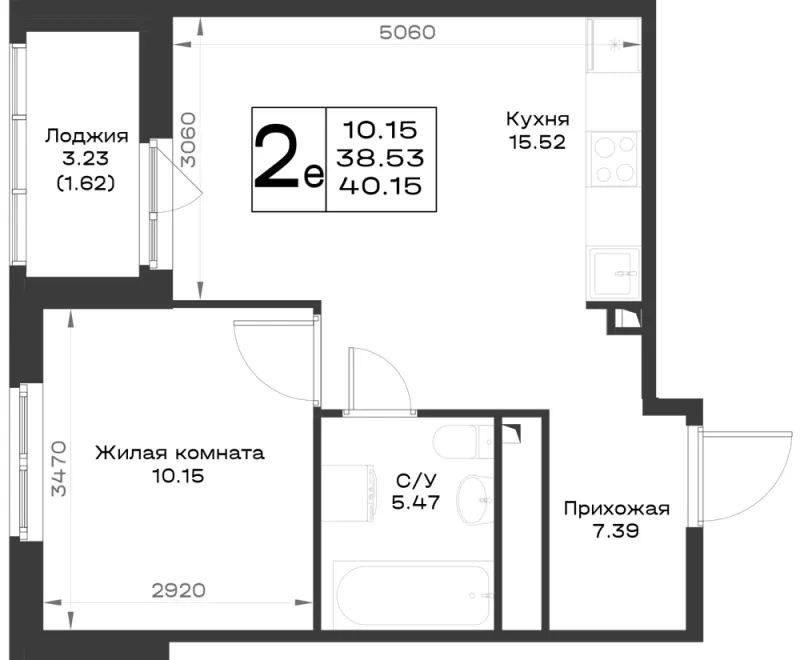 1-комн. 40.2 м²