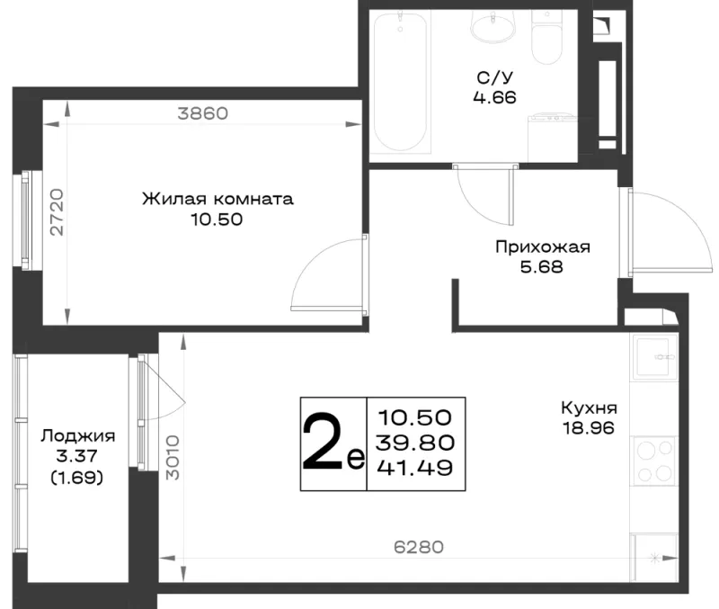 1-комн. 40.8 м²