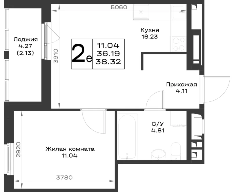 1-комн. 38.3 м²