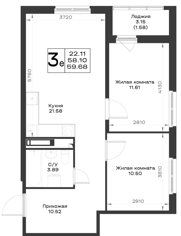2-комн. 58.7 м²