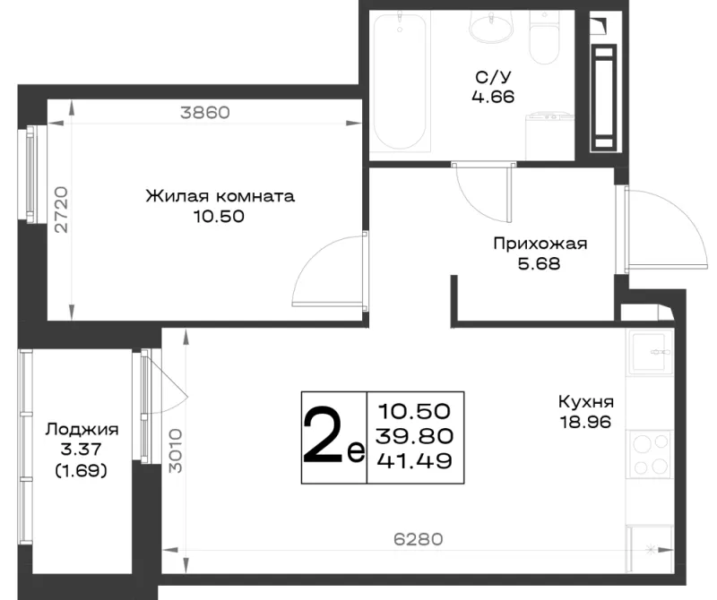 1-комн. 40.5 м²