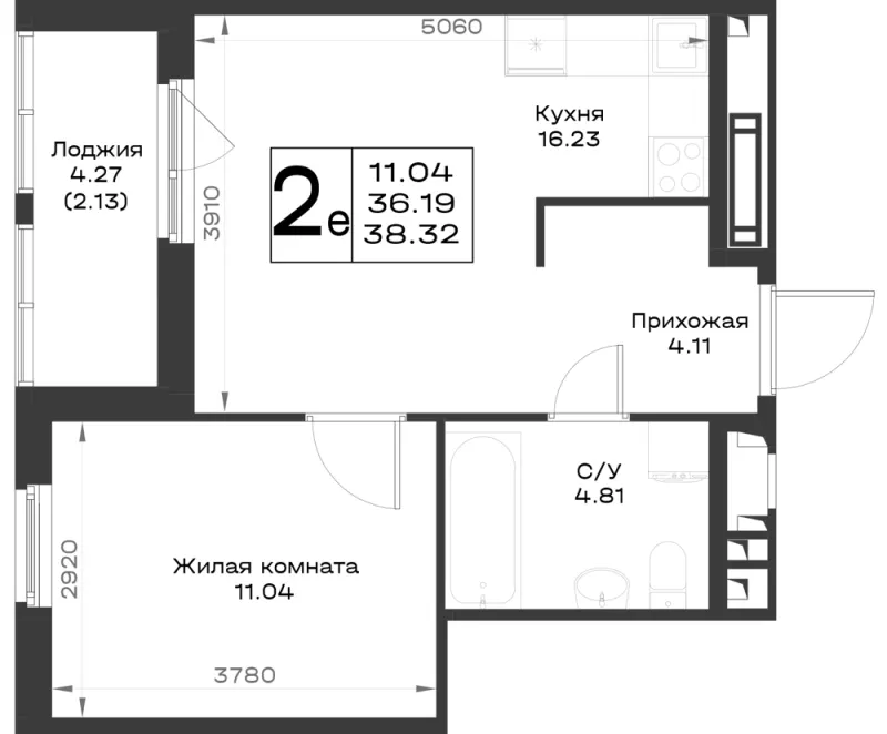 1-комн. 38.3 м²