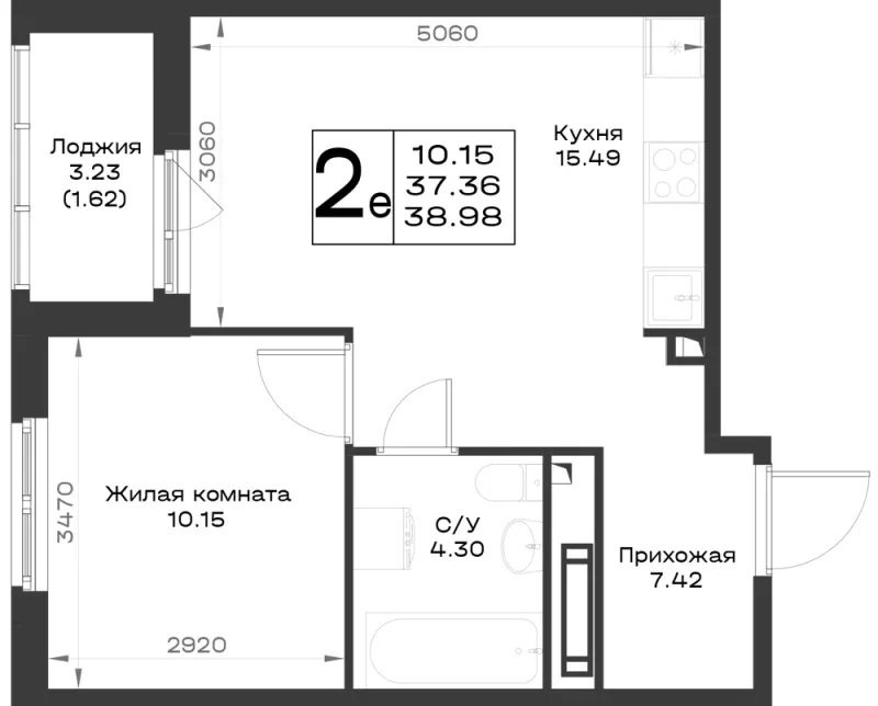 1-комн. 39 м²