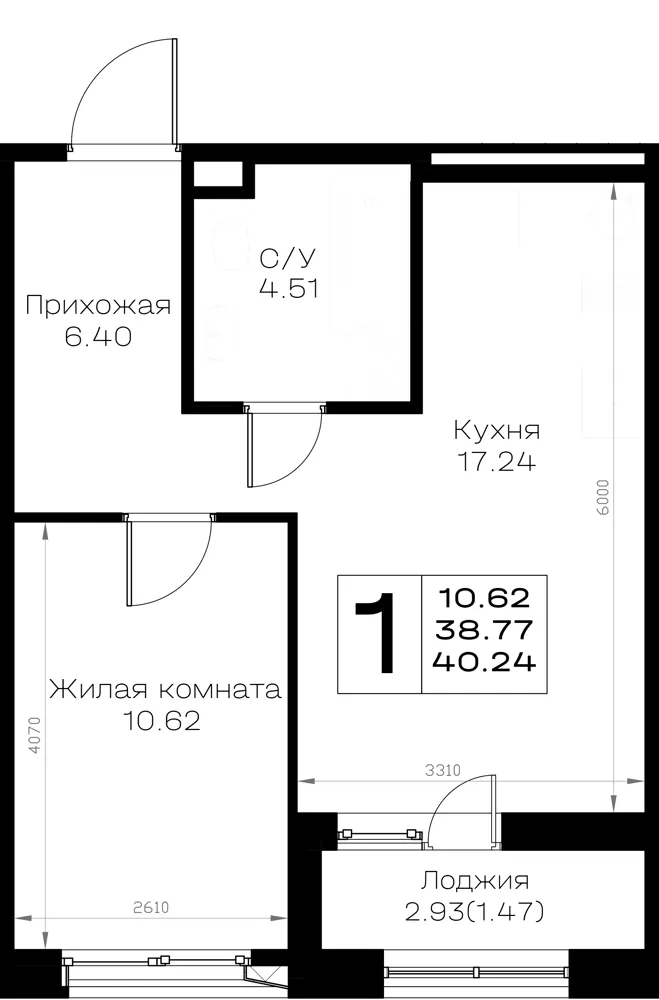 1-комн. 40.2 м²