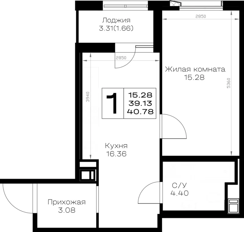 1-комн. 40.8 м²