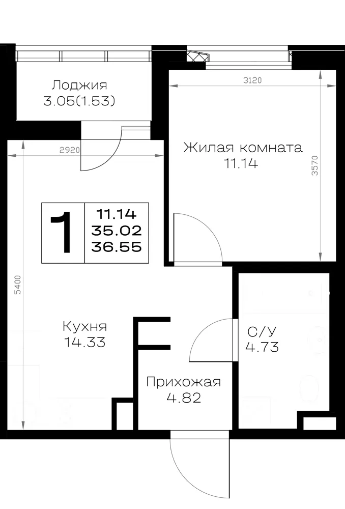 1-комн. 36.6 м²