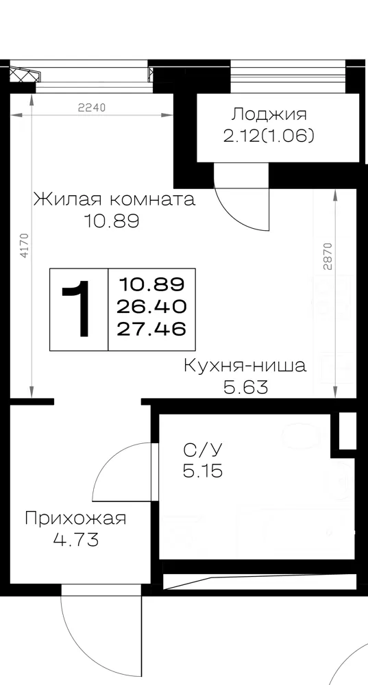 Студия 27.5 м²