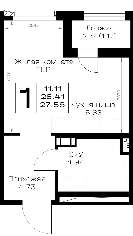 Студия 27.6 м²