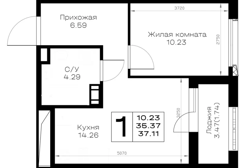1-комн. 37.1 м²