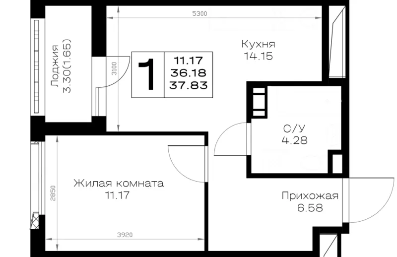 1-комн. 37.8 м²
