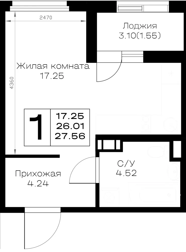 Студия 27.6 м²