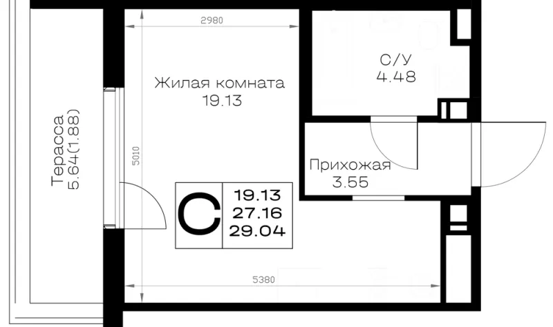 Студия 29 м²