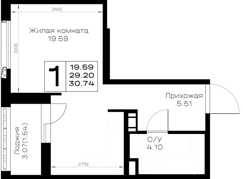 Студия 30.7 м²
