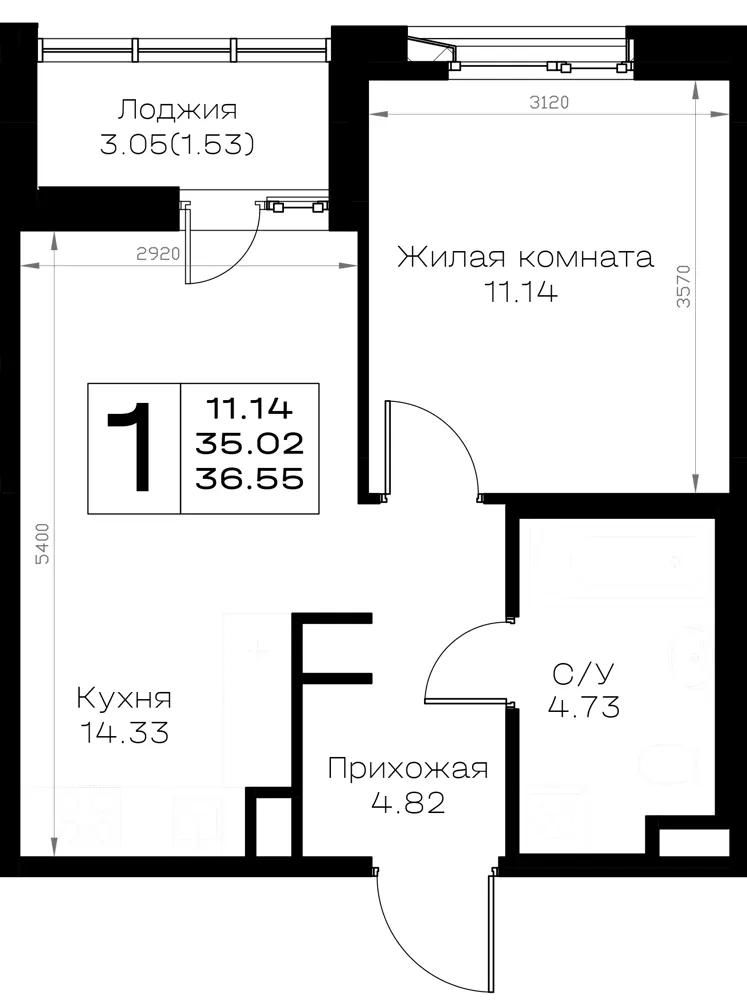 1-комн. 36.6 м²