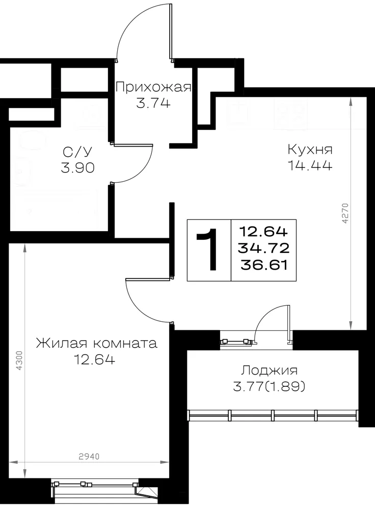 1-комн. 36.6 м²
