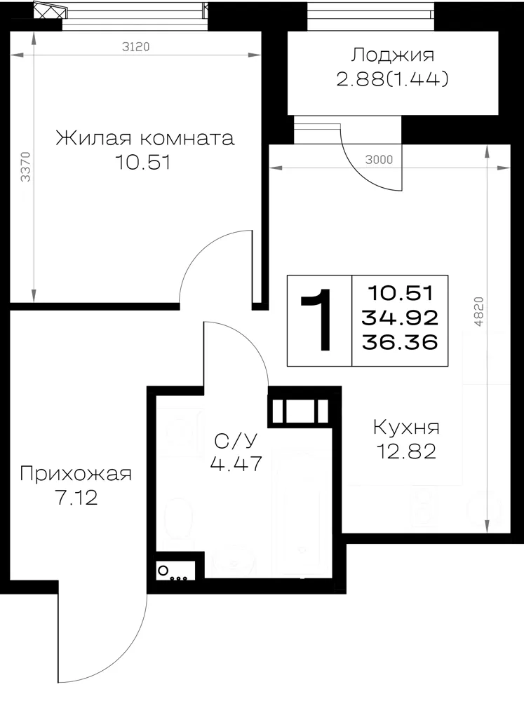 1-комн. 36.4 м²