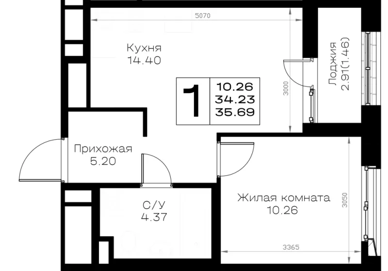 1-комн. 35.7 м²