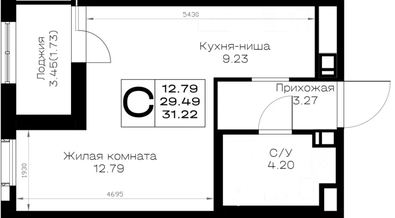Студия 31.2 м²