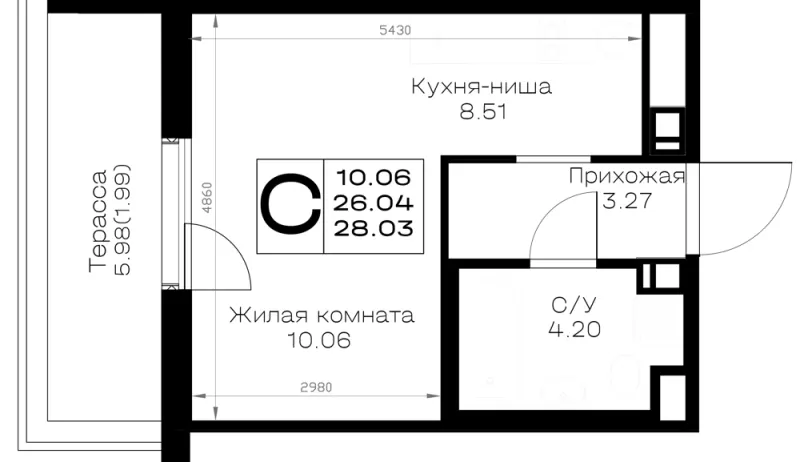 Студия 28 м²