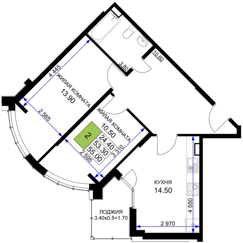 2-комн. 58.7 м²
