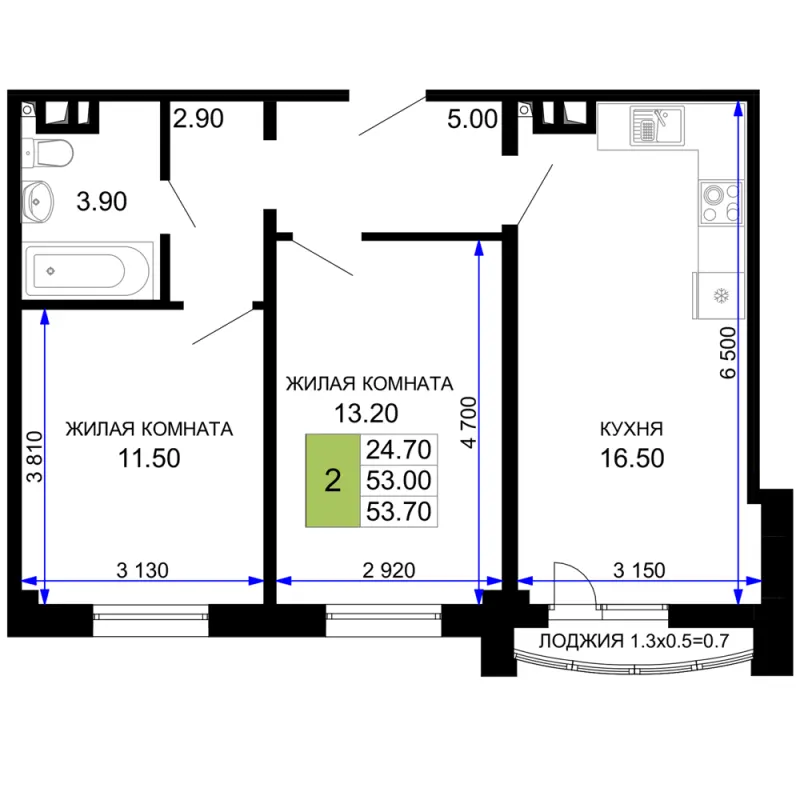 2-комн. 55.7 м²