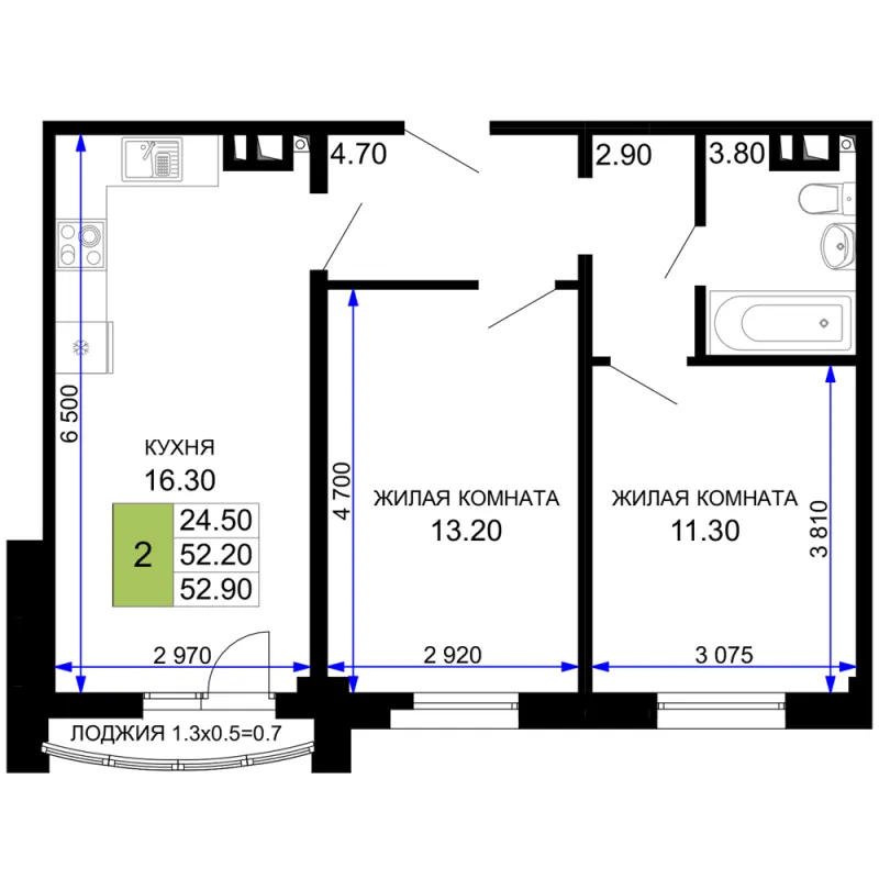 2-комн. 54.5 м²