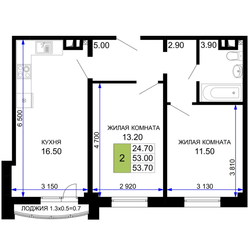 2-комн. 54.6 м²