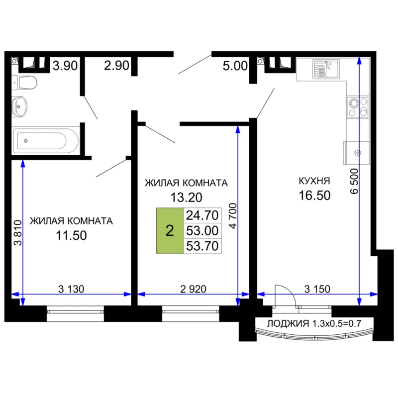 2-комн. 54.9 м²