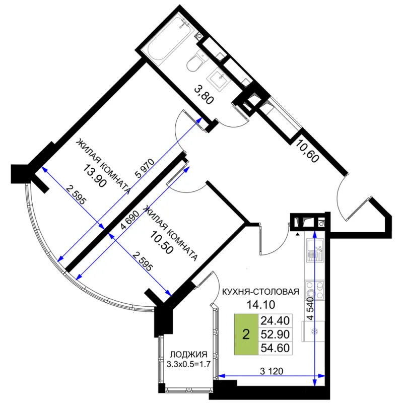 2-комн. 59.2 м²