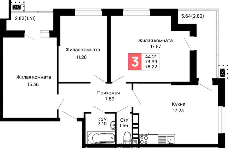 3-комн. 78.2 м²