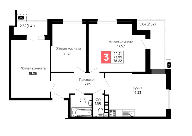 2-комн. 59.6 м²