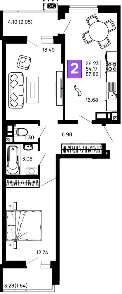 2-комн. 57.9 м²