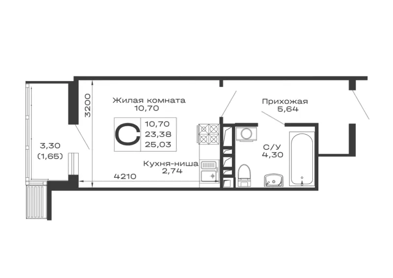 Студия 25 м²