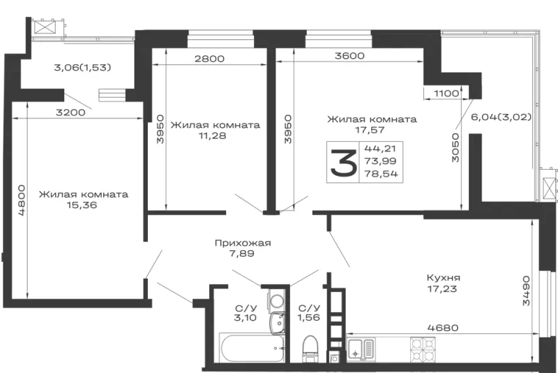 3-комн. 78.5 м²