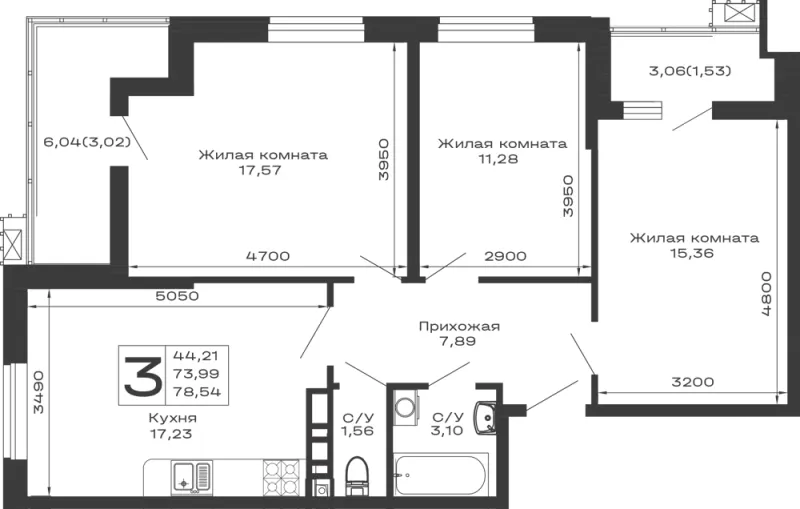3-комн. 78.5 м²