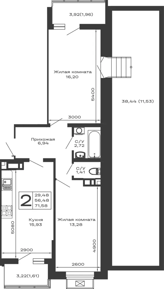 2-комн. 71.6 м²