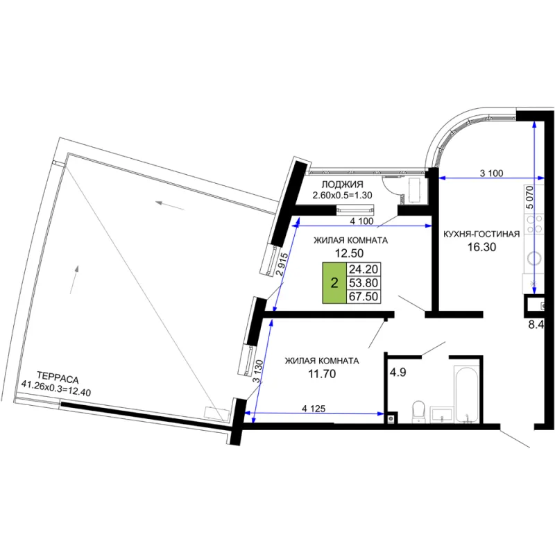 2-комн. 67.5 м²