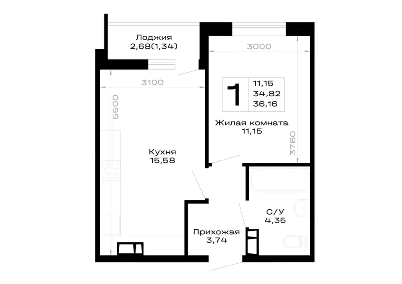 1-комн. 36.2 м²