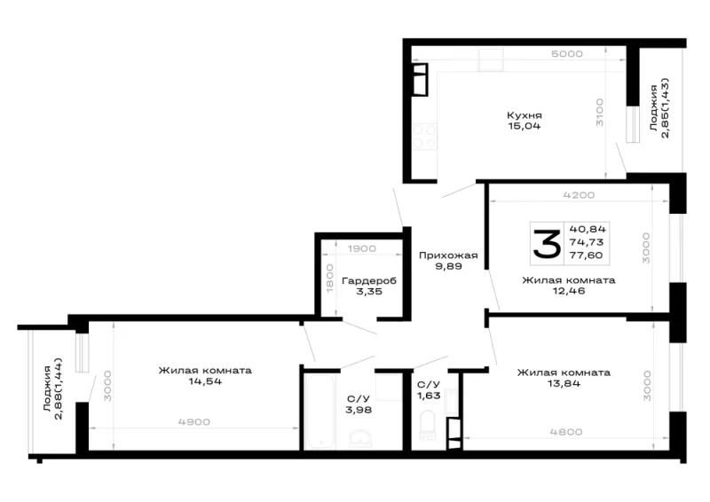 3-комн. 77.6 м²