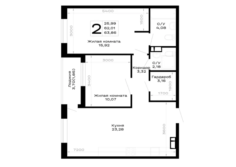 2-комн. 63.9 м²