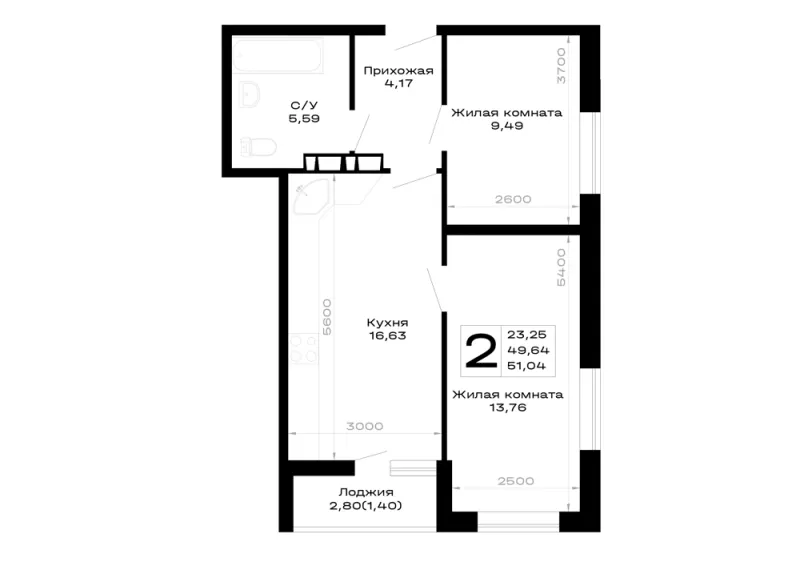2-комн. 51 м²