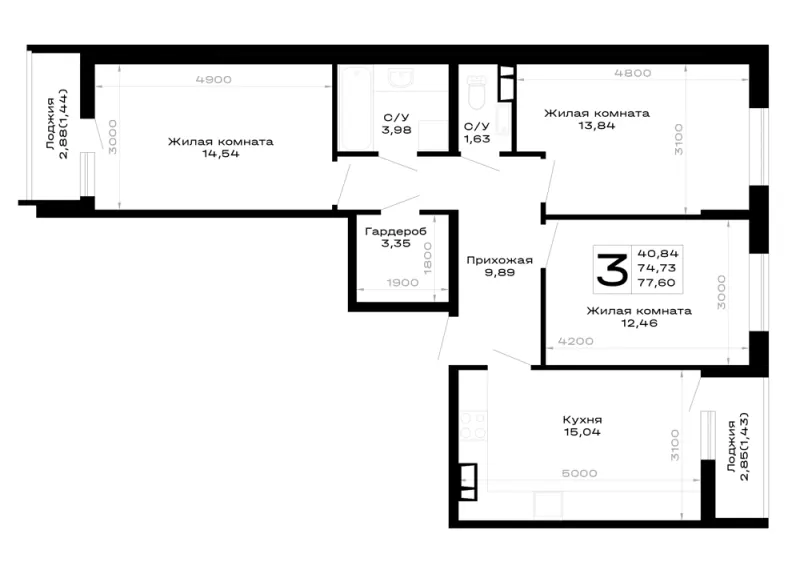 3-комн. 77.6 м²