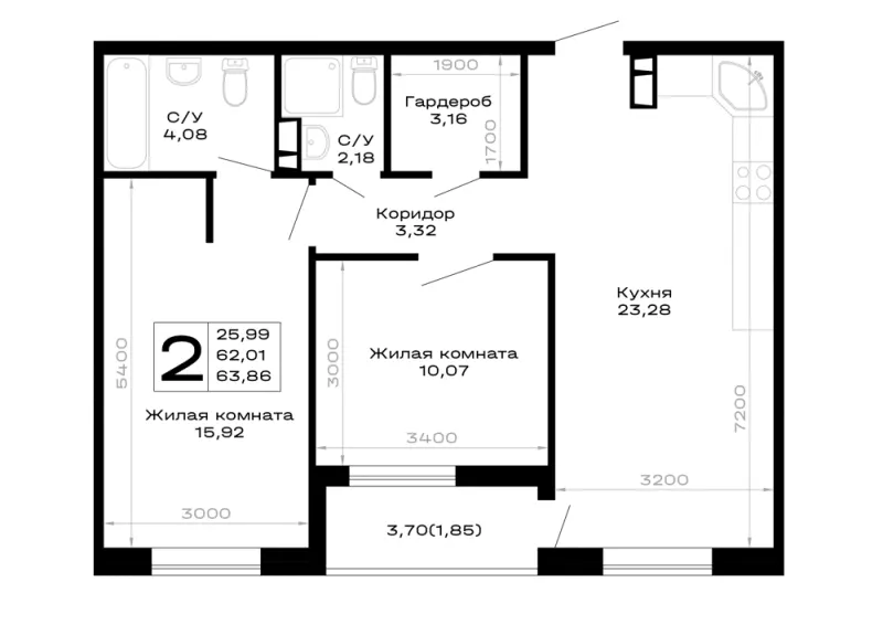 2-комн. 63.9 м²