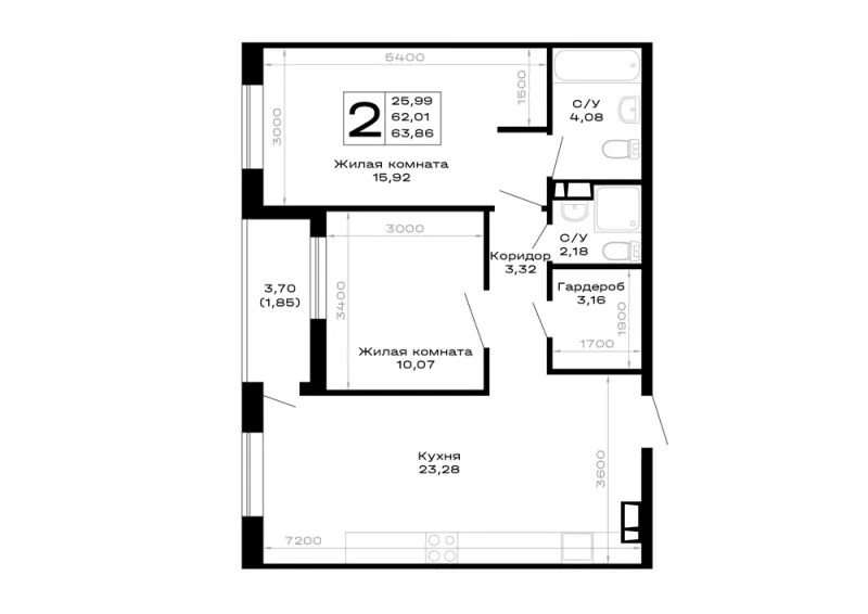 2-комн. 63.9 м²