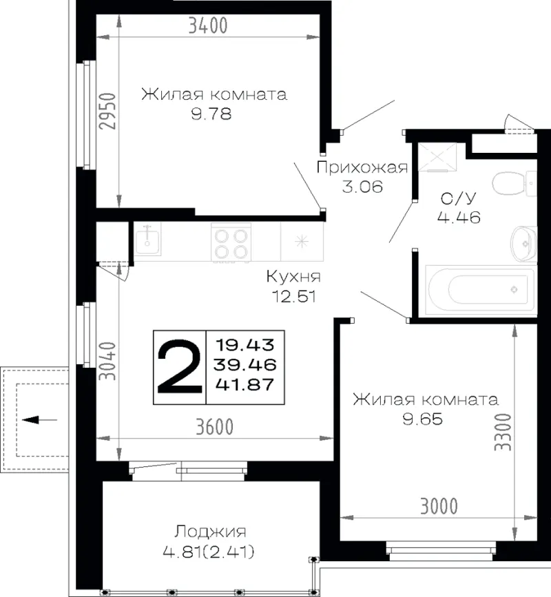 2-комн. 41.9 м²