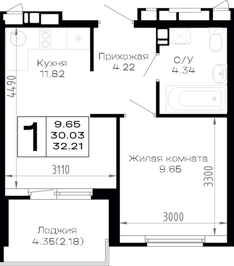 1-комн. 32.2 м²